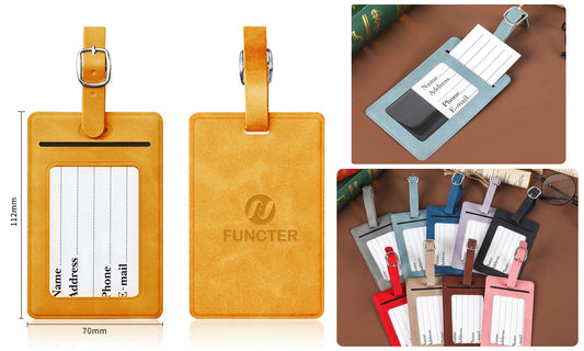 Rectangular Shape PU Leather Luggage Personalizable Travel ID Tag For Travel Business Trip