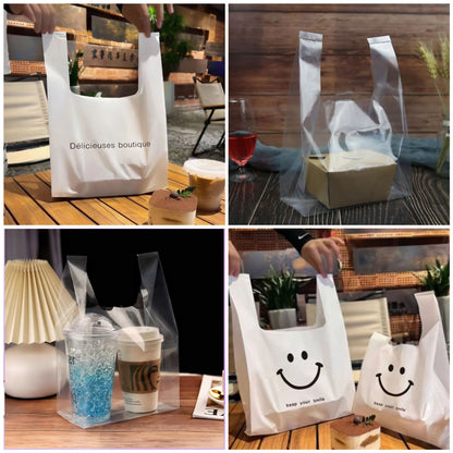 9"x12" 2.4mil PE Merchandise Shopping Bags Plastic Vest Bag W/Handle & Gusset