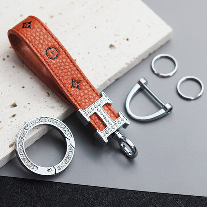 PU leather cord keychain With diamond Ring