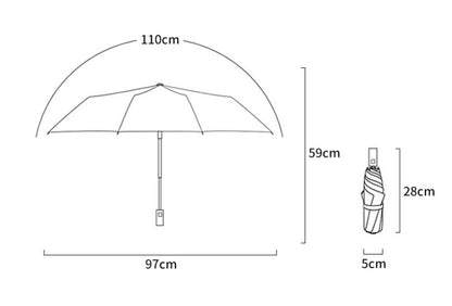 Windproof Solid Wood Handle Solid Color Three Fold Umbrella