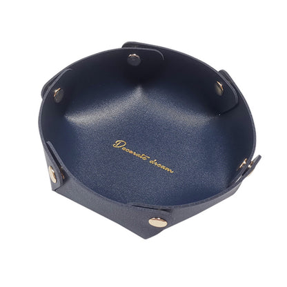 6.89'' Dia Foldable PU Leather Desk Sundries Storage Tray
