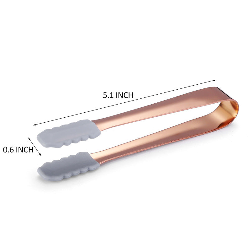5.1" 304 Stainless Steel Ice Tongs w/Silicone (Gold & Rose Gold & Rainbow & Black)