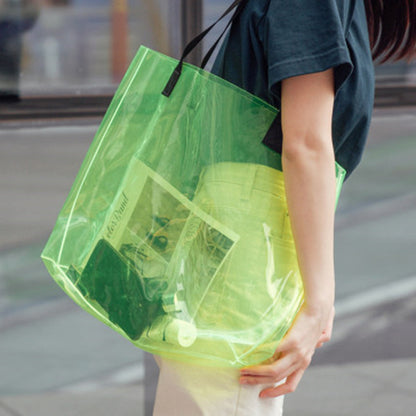 15.8x12" PVC Transparent Waterproof Tote Bag Clear Shoulder Bag For Shopping Outdoors