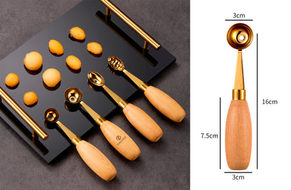 Round Gold 304 Stainless Steel Fruit Scoop Watermelon Scoop Ice Cream Scoop With Wood Handle