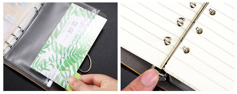 Retro A6 PU Leather Journal Daily Notebook With Clear Card Slots And Zippered Bag