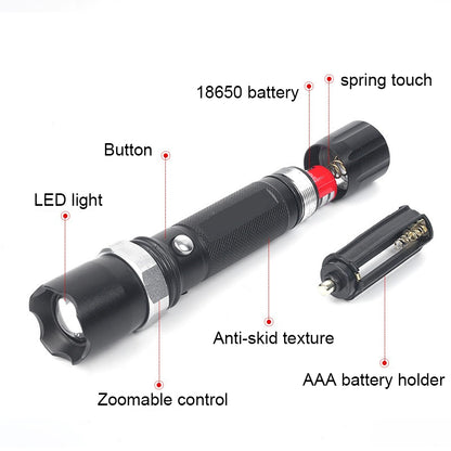 Bright Zoomable LED Flashlight With Rechargeable Battery For Outdoor Emergency
