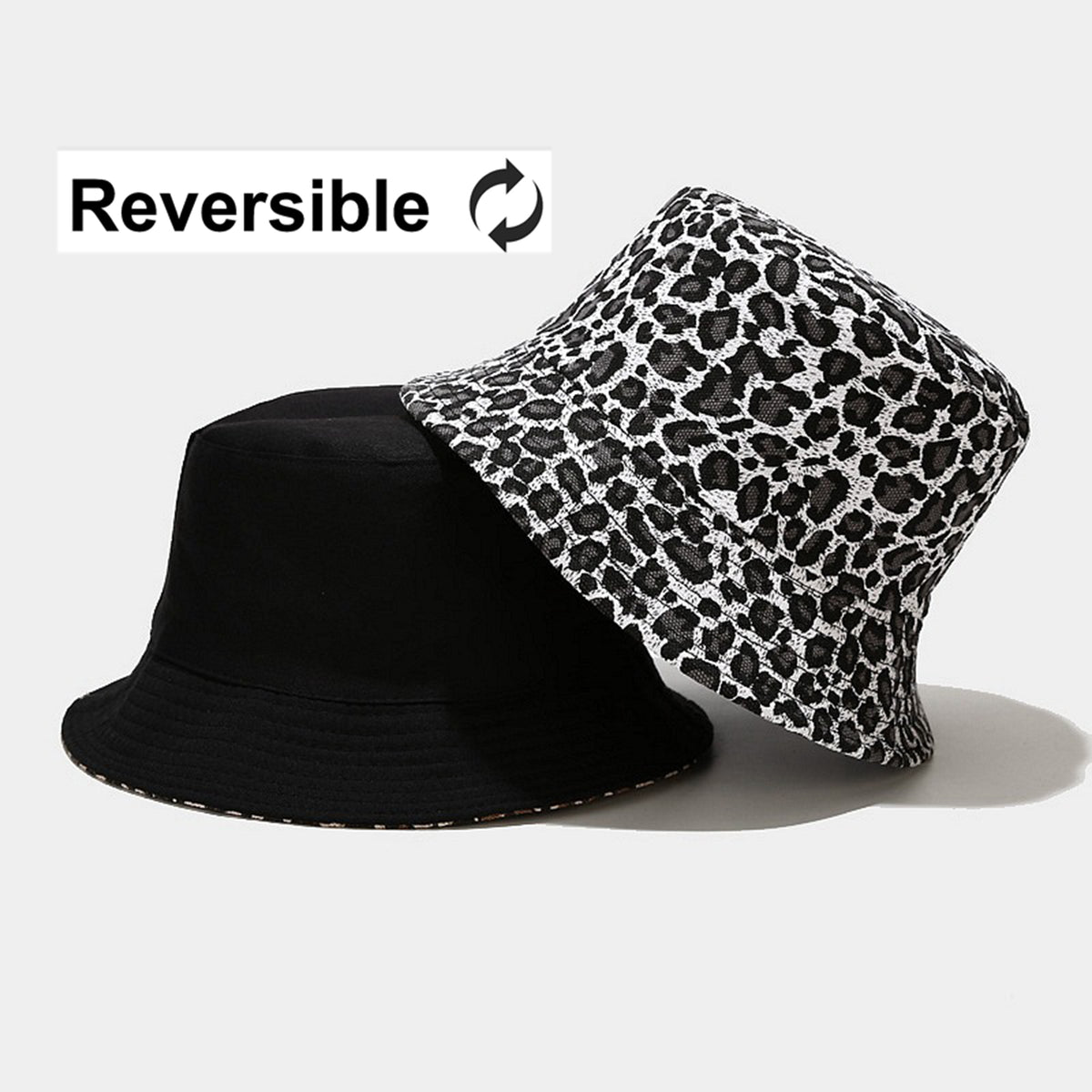 Reversible Polyester Leopard Print Bucket Hat