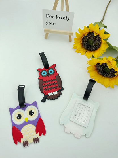 Owl-shaped 3D PVC Luggage Tag 3D Raised Soft Luggage Label for Suitcases