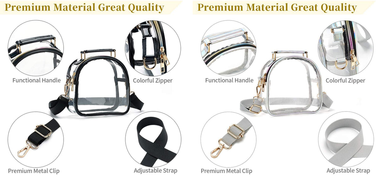 Women's PVC Transparent Clutch Clear Purse Crossbody Bag with Adjustable Strap Stadium Approved Bag