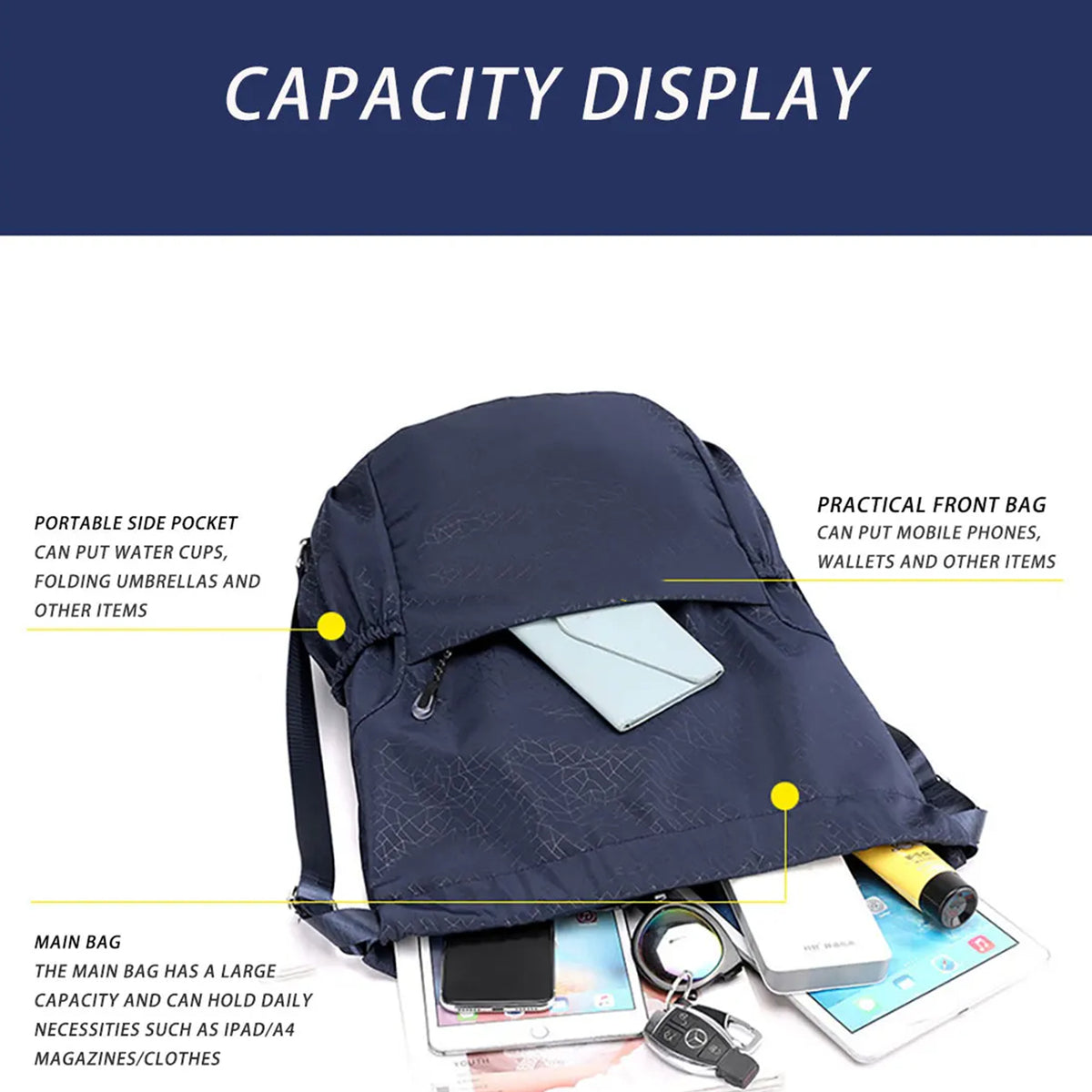Waterproof Oxford Drawstring Backpack Sports Yoga Sackpack-Size L