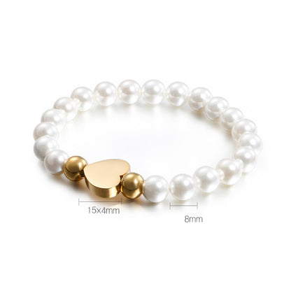 Pearl Bracelet for Lady Dainty Pearl Beaded Bracelet With Heart Pendant