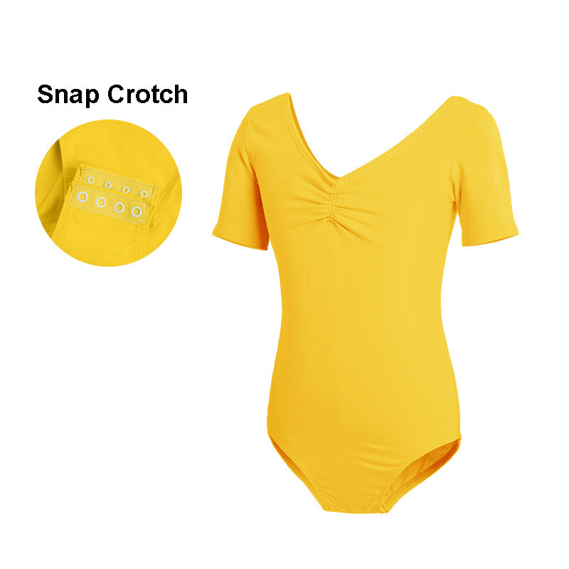 One-piece Kid Short Sleeve Dance Ballet Leotard Bodysuit - Snap Crotch
