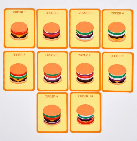 Wooden Sandwich/ Burger Stacking Toy Kids Pretend Play Food Set W/ Order Cards