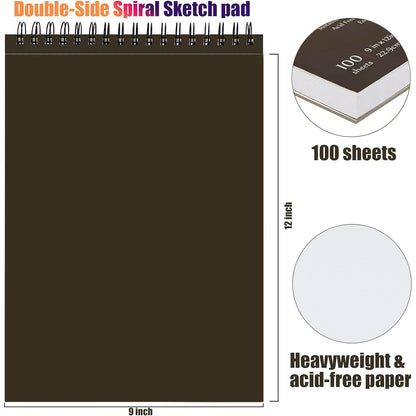 9"x12" Sketch Book 100 Sheets Sketch Pad Top Spiral Bound Drawing Book For Kids And Adults