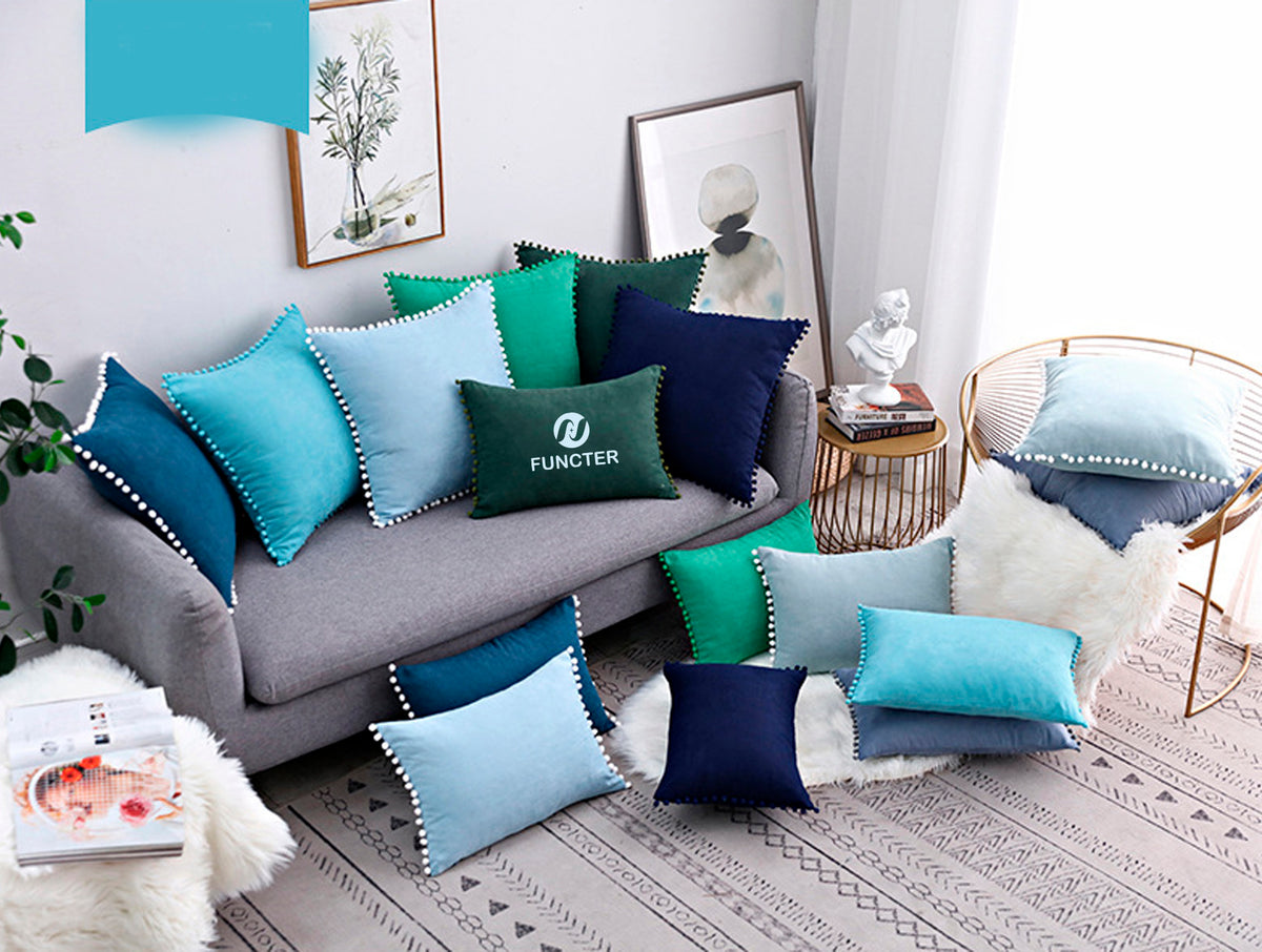 15 x 8" Pompoms Pillowcase Velvet Ball Tassel Trimmed Pillowshams Pompom Fringe Cute Pillowcase