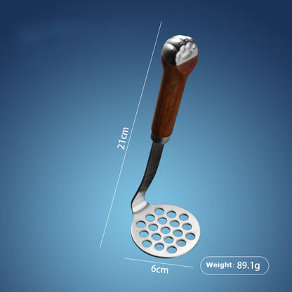Classical Potato Masher Kitchen Tool Stainless Steel Vegetable Masher W/ Cat Claw Shaped Wood Handle