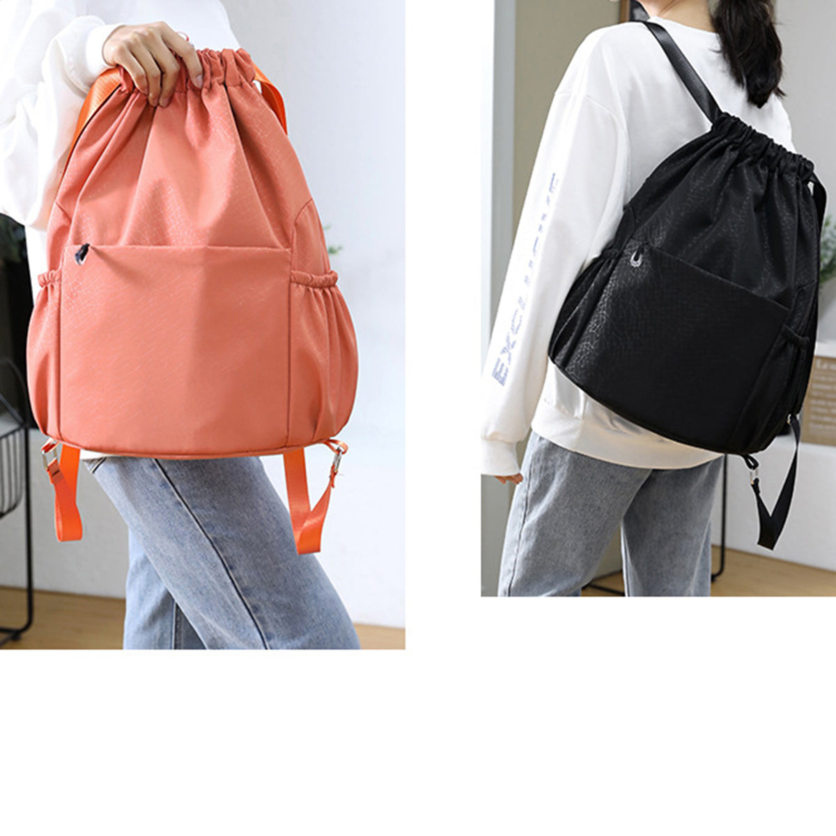 Waterproof Oxford Drawstring Backpack Sports Yoga Sackpack-Size S