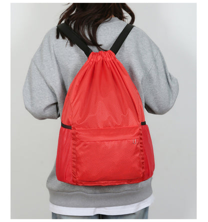 19 x 13.8" Drawstring Backpack, Waterproof Sports Gym Bag with Side Pocket