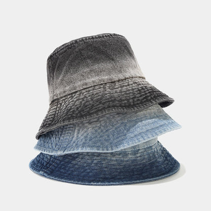 Fashion Gradient Color Washed Denim Bucket Hat Fisherman Cap