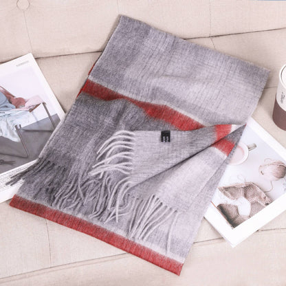 69'' Cashmere 100% Lambswool Tartan Scarf Warm Autumn Winter Scarf Solid Color Fringed Wool Scarf