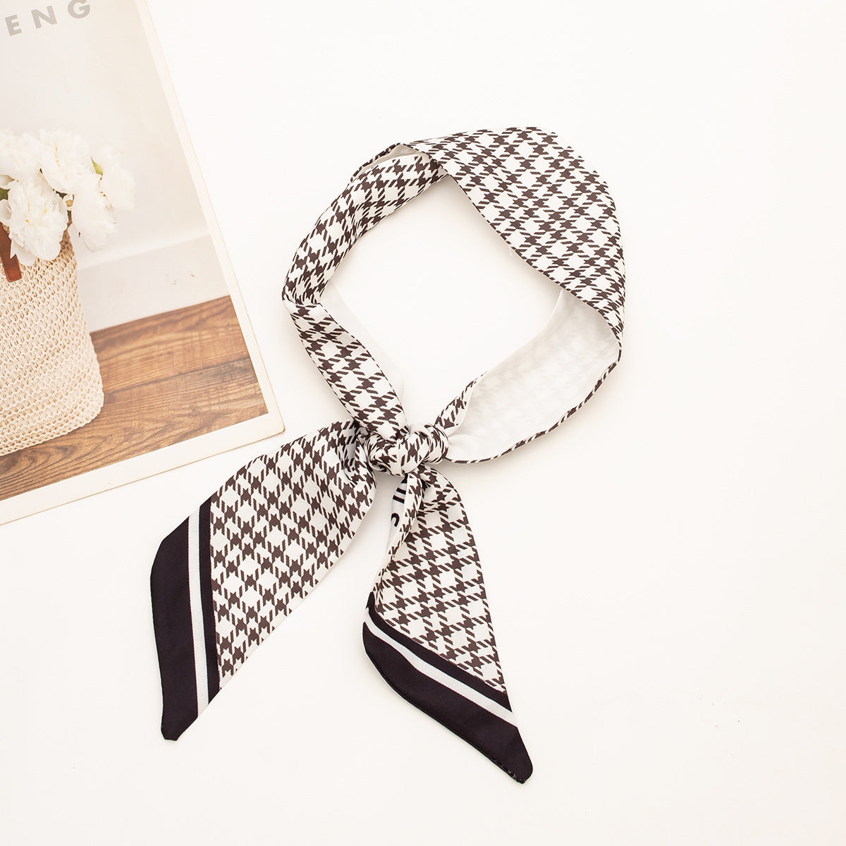 35" x 2" Full Custom Houndstooth Neckerchief Long Hair Ribbon Neck Scarf Handbag Wrap Neck Tie #27