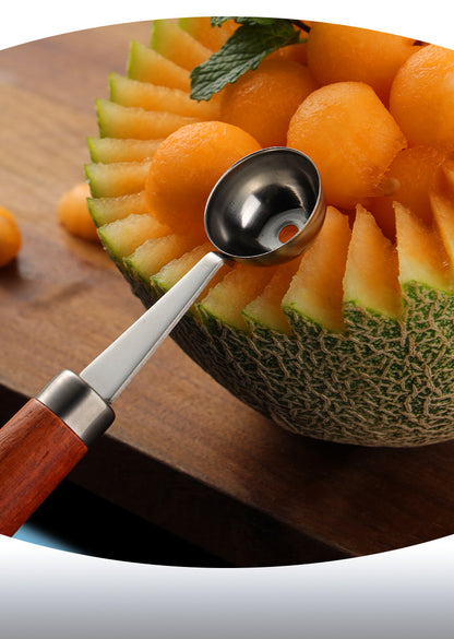 Oval Fruit Scoop Melon Scoop Ice Cream Scoop Fruit Gadget W/ Cat Claw Shaped Wood Handle