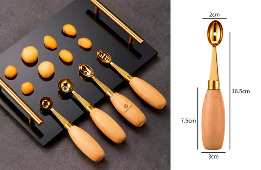 Oval Gold 304 Stainless Steel Fruit Scoop Watermelon Scoop Ice Cream Scoop With Wood Handle
