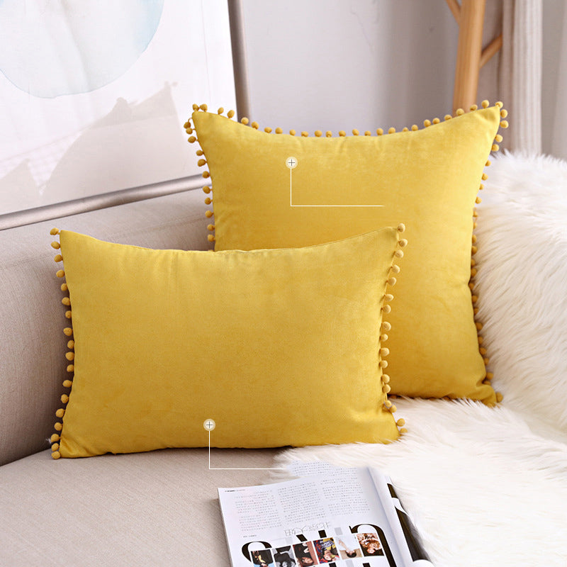 Full Printed 15 x 8" Pompoms Pillowcase Ball Tassel Trimmed Pompom Fringe Cute Pillowcase