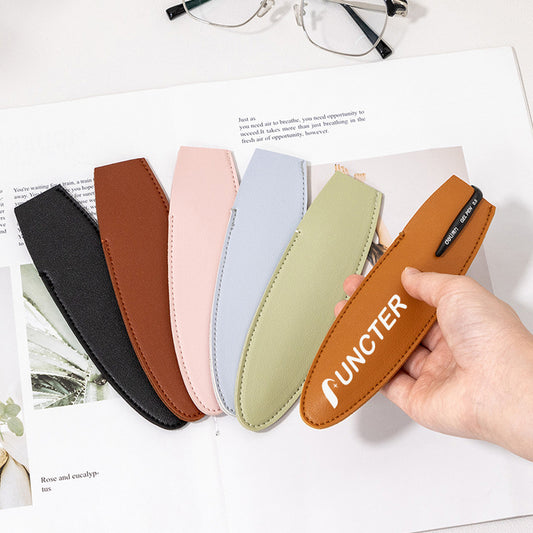 Oval Shape Slim PU Leather Pencil Case - Minimalist Portable Pen Pouch For School, Office & Travel
