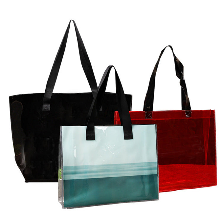 15.8x12" PVC Transparent Waterproof Tote Bag Clear Shoulder Bag For Shopping Outdoors