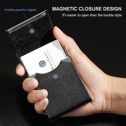 Business Card Cases PU Leather Name Card Holders Stainless Steel Multi Card Holders for Men Women