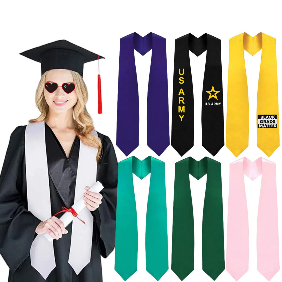 Custom 72"L Unisex Adult Graduation Honor Stole Classic End for Graduation Ceremony