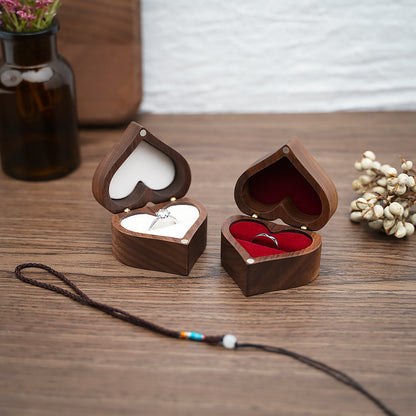 Heart Wooden Jewelry Ring Box