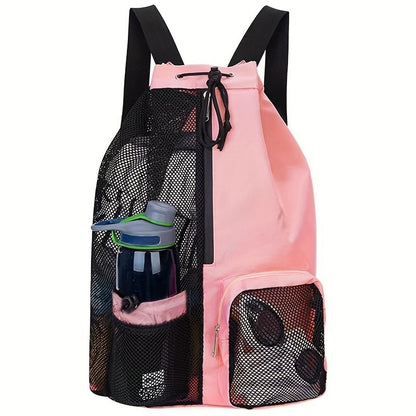 19 x 12" Drawstring Backpack with Mesh Side Pockets, Large Capacity Sports Bags Gym Backpack