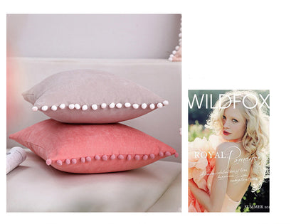 Full Printed 15 x 8" Pompoms Pillowcase Ball Tassel Trimmed Pompom Fringe Cute Pillowcase
