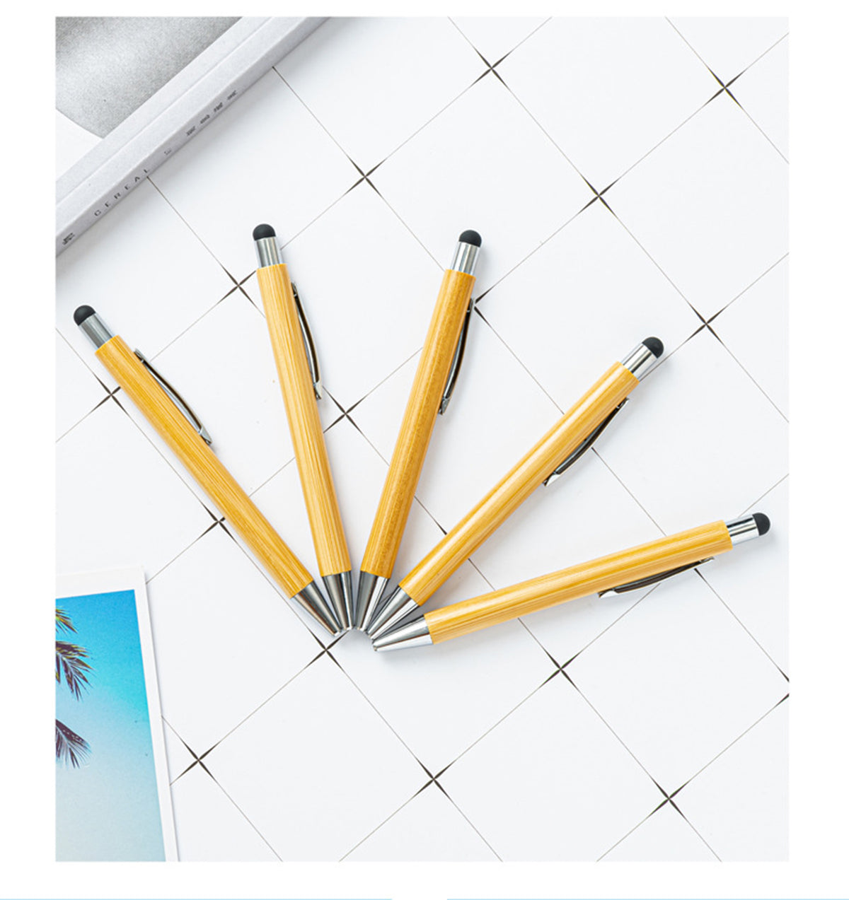 Bamboo Pens with Touch Stylus Tip Wooden Engraving Ballpoint Pen