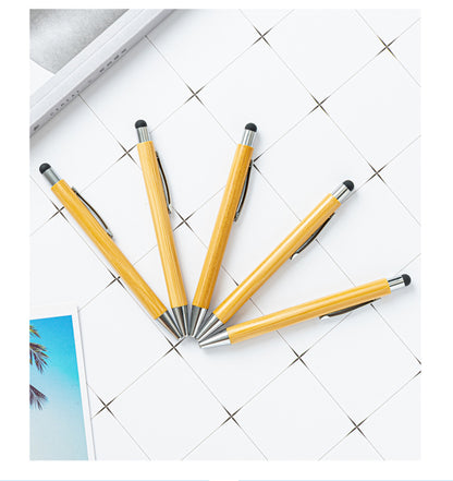 Bamboo Pens with Touch Stylus Tip Wooden Engraving Ballpoint Pen