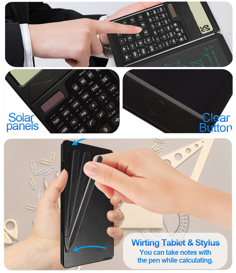 3" 1 Intelligent Folding Portable Scientific Counter Solar Calculator with LCD Writing Notepad