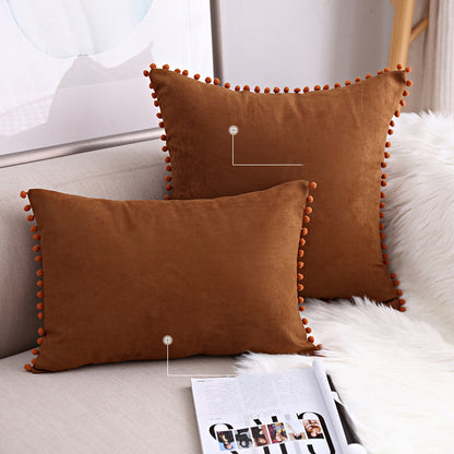 15 x 8" Pompoms Pillowcase Velvet Ball Tassel Trimmed Pillowshams Pompom Fringe Cute Pillowcase