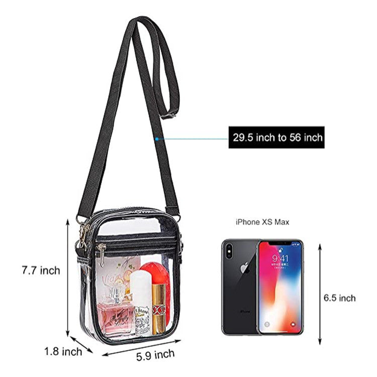 Women's PVC Transparent Shoulder Bag Clear Bag Crossbody Bag W/Strap Stadium Approved Bag(Size S)