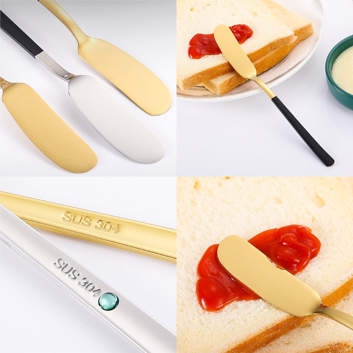 304 Stainless Steel Butter Spreader Iridescent Color Jam Spreader Silver Handle