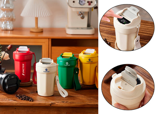 17 Oz/500ml Smart LED Coffee Cup Insulated Water Bottle Tumbler Cup W/ Digital Temperature Display