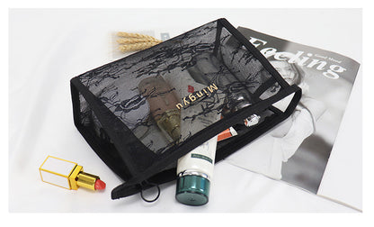 Non-waterproof Lace Toiletry Pouch Bag Mesh Makeup Bag Transparent Pouch(Large)