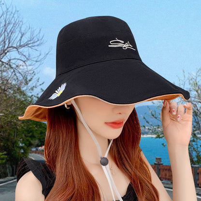 Sun hat Womens,Women Hats with Brim Ponytail Hole UV Protection Embroidered Little Daisy