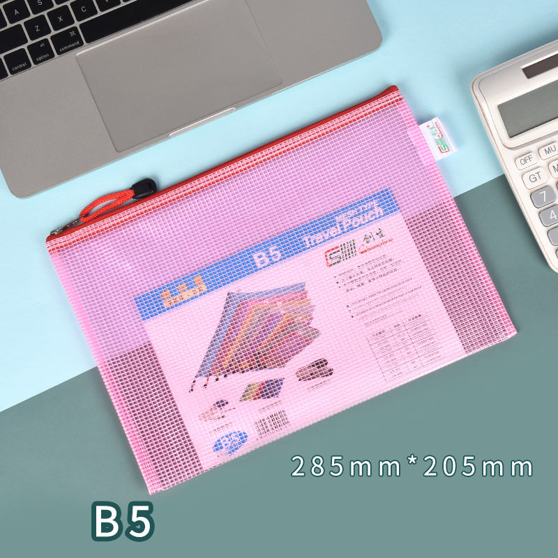 B5 Size Mesh Zipper Pouch Document Holder Bag File Document Pouch For School Office