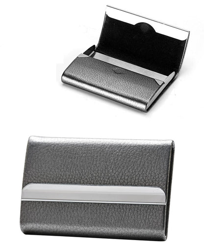 Business Card Cases PU Leather Name Card Holders Stainless Steel Multi Card Holders for Men Women