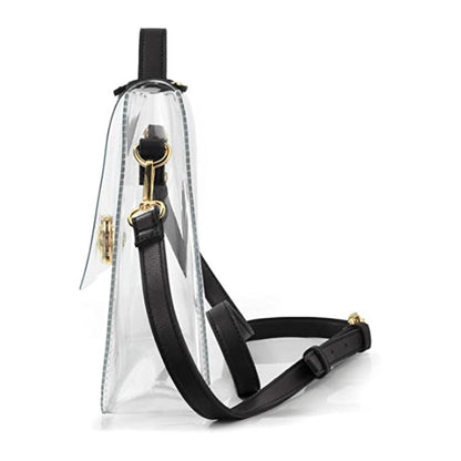 Women`s PVC Transparent Clutch Clear Purse Crossbody Bag with Leather Strap Stadium Approved Bag