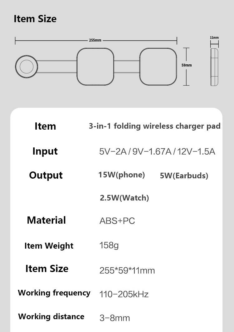 3" 1 Foldable Magnetic Wireless Charger Wireless Charging Pad For Multiple Device-Full color Print