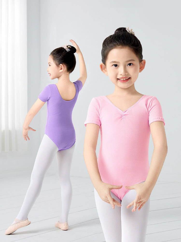 One-piece Kid Short Sleeve Dance Ballet Leotard Bodysuit - Snap Crotch