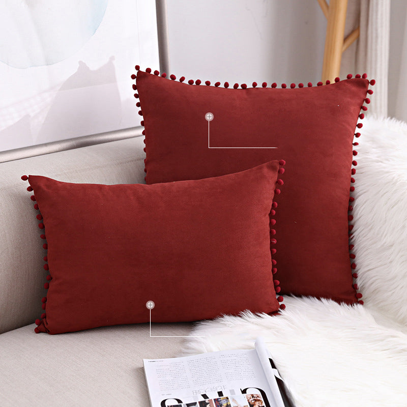 Full Printed 15 x 8" Pompoms Pillowcase Velvet Ball Tassel Trimmed Pompom Fringe Cute Pillowcase